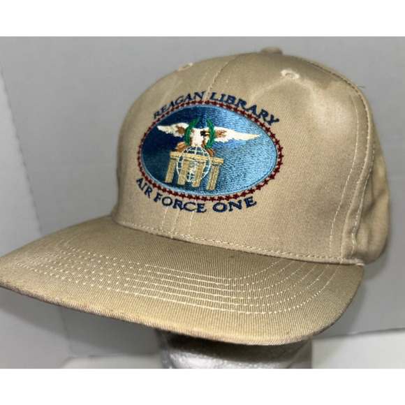 VTG Reagan Library Air Force One Cap Navy Command Caps Tan Adjustable USA Made - Picture 1 of 8